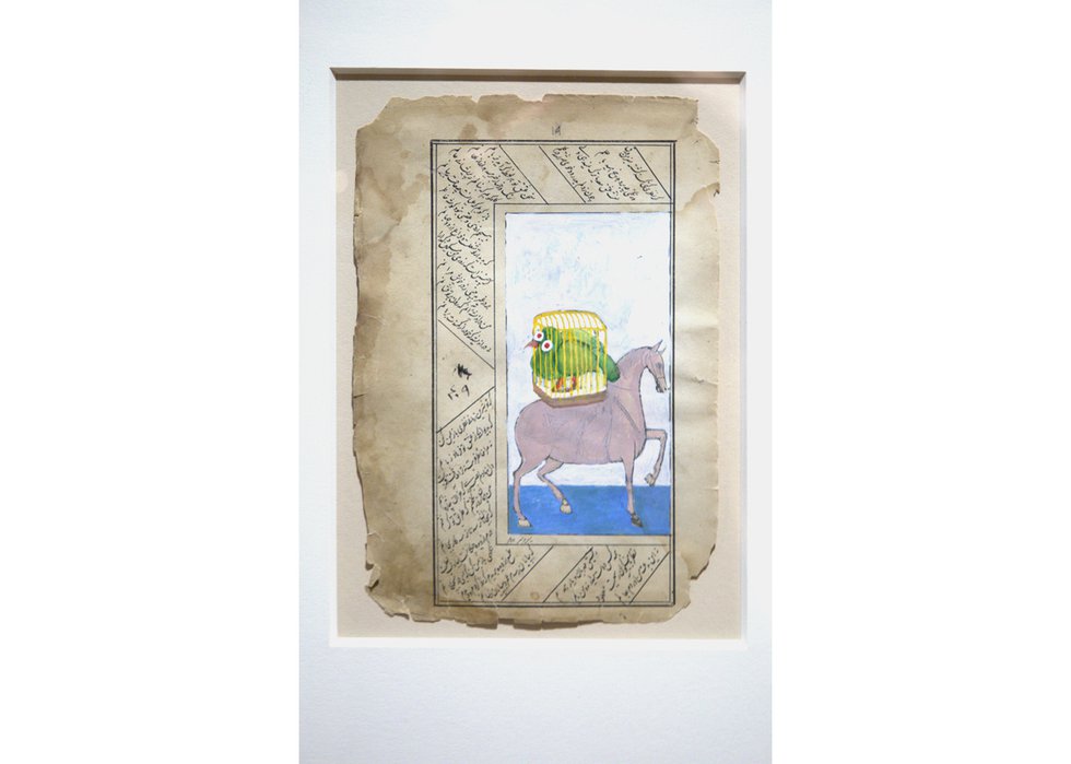 Parviz Tanavoli, “Cage Bird on Horse,” 2001, gouache on paper (photo by John Thomson)
