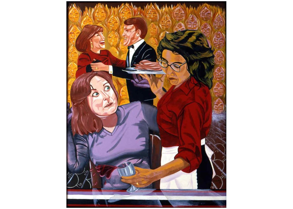 Shelley Niro, “Waitress,” 1987, oil on canvas, 48" x 36" (Art Gallery of Hamilton, purchase, permanent collection fund, 2021)