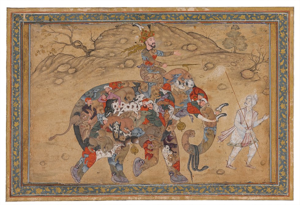 “Composite Elephant,” circa 1600, watercolours and gold on paper (©Aga Khan Museum)