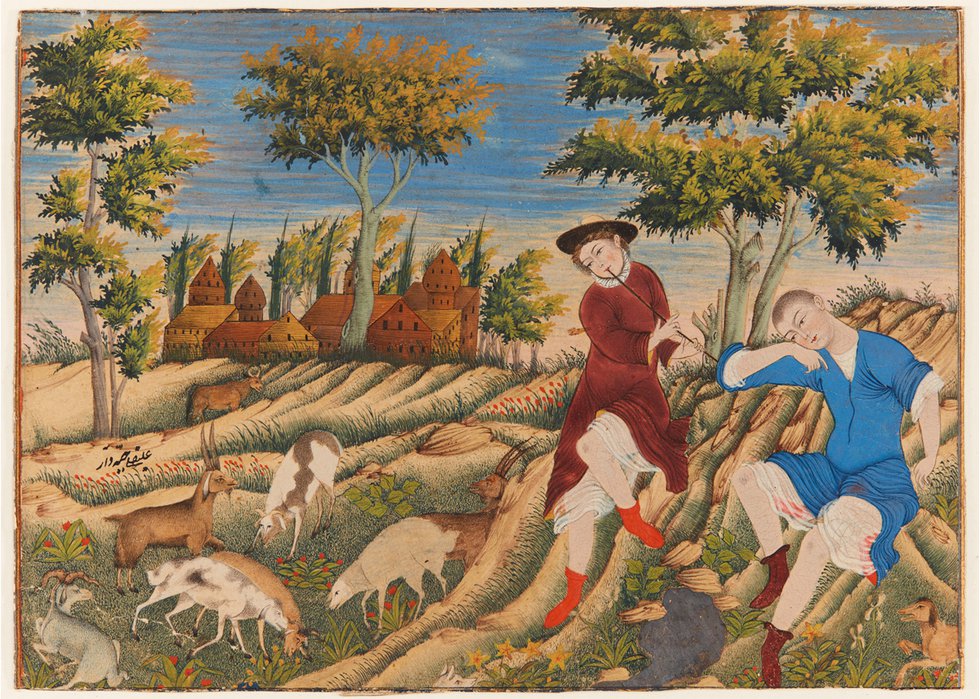Ali Quli Jabbadar, “Two Shepherds in a Landscape,” circa 1675