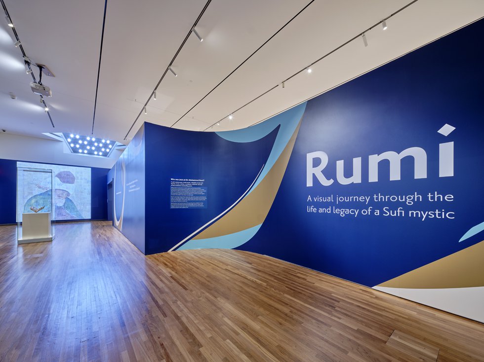 Installation view of “Rumi: A visual journey through the life and legacy of a Sufi mystic,” 2023 at the Aga Khan Museum, Toronto (courtesy the Aga Khan Museum)