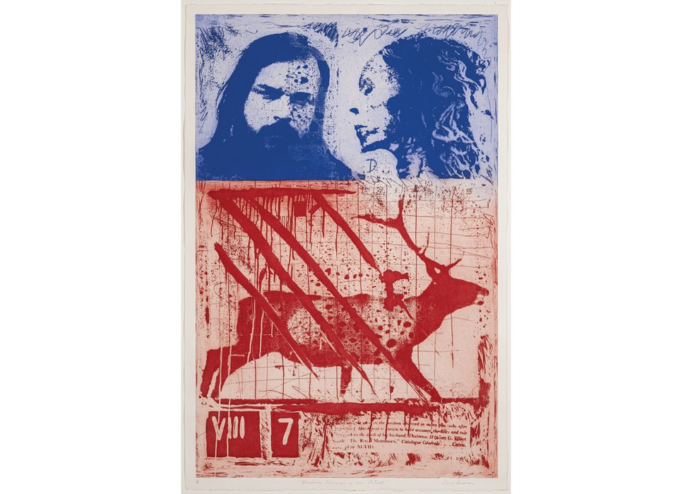 Carl Beam’s “Various Concerns of the Artist,” an undated photo etching on paper is part of “Early Days,” a touring exhibition of Indigenous art now on view at the Heard Museum in Phoenix, Arizona.