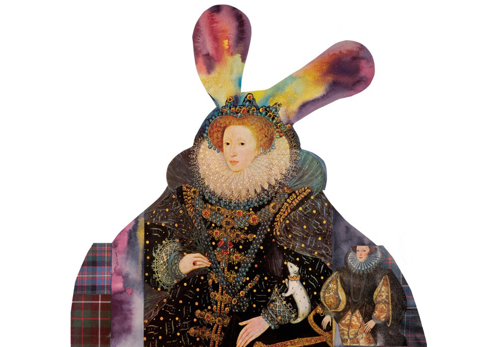 Sonja Ahlers, “Rabbit Queen,” 2020, mixed media, 16" x 16.5" (courtesy the artist)