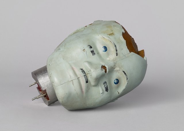 Crash test dummy head, circa 1970, rubber, steel, paint, (photo by Blaine  Campbell)