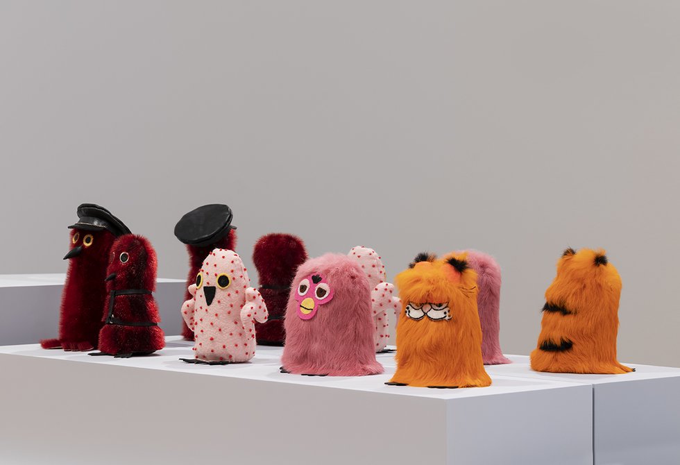 Kablusiak, “Red Ookpik with Hat, Red Ookpik, Plucked Ookpik, Furby Ookpik and Garfield Ookpik,” 2021–23