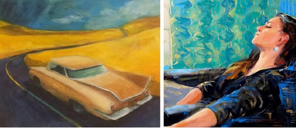 Left: Ken Sagen, “Golden Harvest (detail),” 2022; Right: Oksana Zhelsko, “Exhale (detail),” 2022