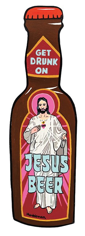 ManWoman, “Jesus Beer Cut-Out #1,” 1997, acrylic on wood panel, 30.5" x 9.25" (sold at Levis for $2,106)