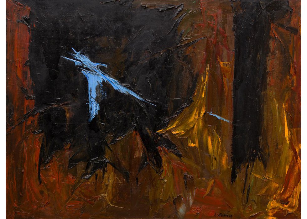 Rita Letendre, “Les Nuits,” 1962, oil on canvas, 39.5" x 49.5" (sold at BYDealers for $96,000)