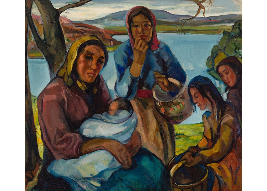 Henrietta Mabel May, “Indian Women, Oka,” circa 1927, oil on canvas, 36" x 40" (sold at Heffel for $34,250)