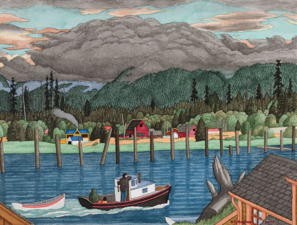 Edward John (E.J.) Hughes, “Mouth of the Courtenay River,” 2003, watercolour on paper,  22.75" x 30.25" (sold at Heffel for $457,250)
