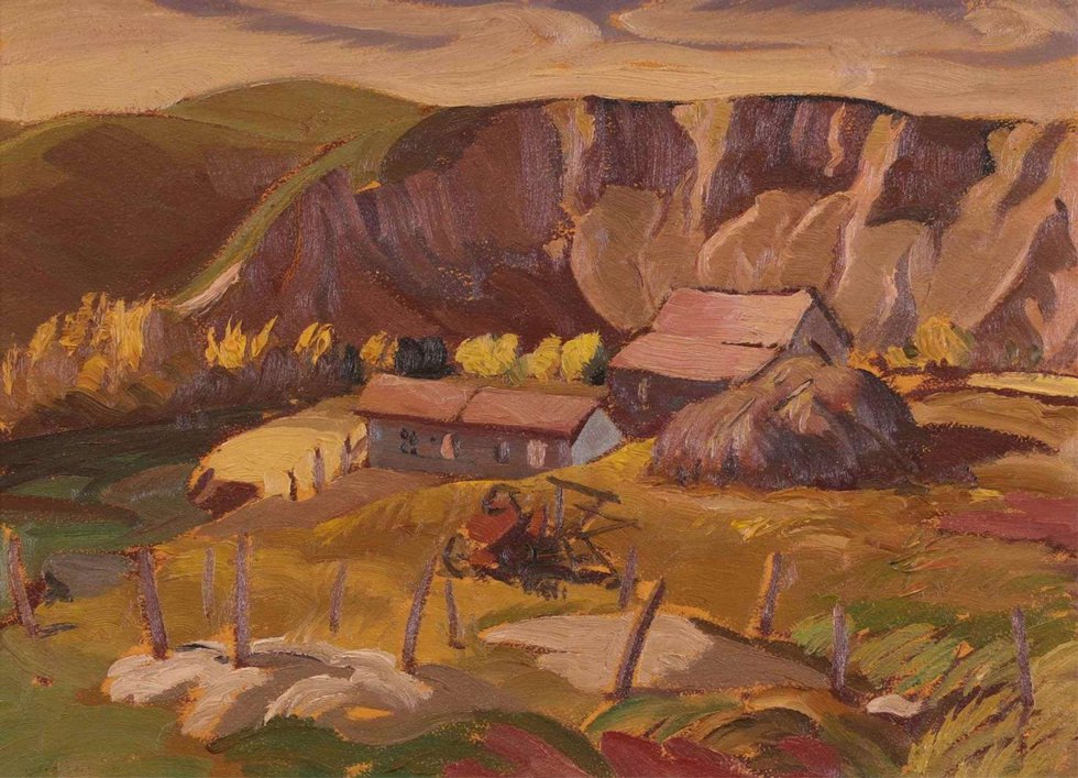 Henry George Glyde, “Rosebud, Alta.,” circa 1944, oil on board, 10" x 14" (sold at Hodgins for $5,100)