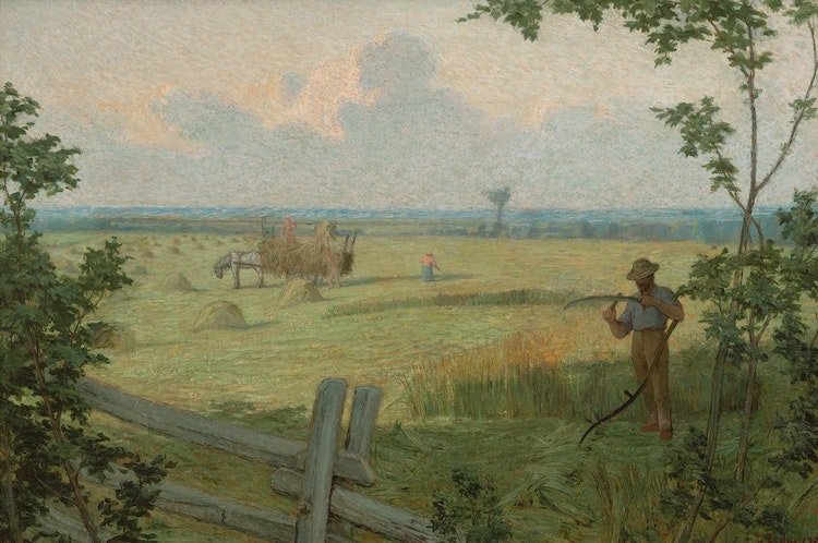 Ozias Leduc, “Les foins (The Hayfield),” 1901, oil on canvas, 1901, 24 by 36 (sold at Cowley Abbott for $288,000)
