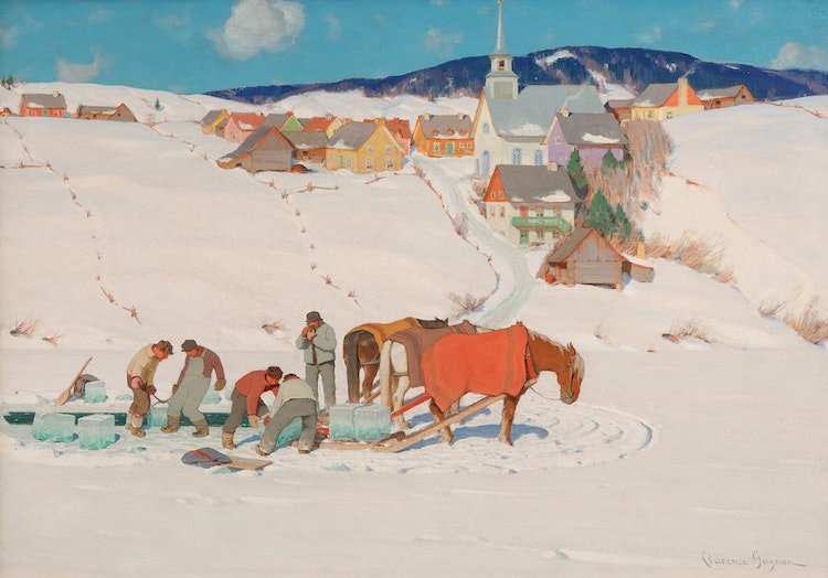 Clarence Alphonse Gagnon, “Ice Harvest, Quebec,” 1935, oil on canvas, 25" x 36” (sold at Cowley Abbott for $984,000)