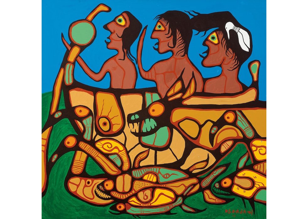 Norval Morrisseau, “Migrating,” 1978, acrylic on canvas, 52" x 53" (sold at Cowley Abbott for $108,000)