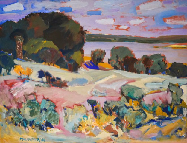 Wynona Mulcaster, “Summer Pageant,” 1984, oil on canvas (collection of the Mann Art Gallery, Prince Albert)