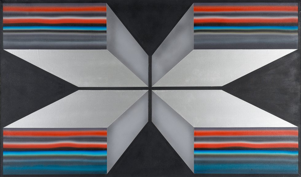 Joan Balzar, “Silver Scape,” 1962-1965, chrome aluminum and acrylic on canvas, 53" x 90" (courtesy of Shawn Macmillan and Griffin Art Projects, photo by Ken Dyke)