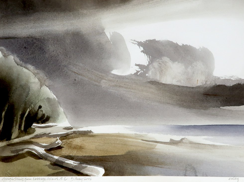 Toni Onley, “Georgia Strait from Cabbage Island,” 2002, watercolour, 11" x 15" (courtesy of Madrona Gallery)