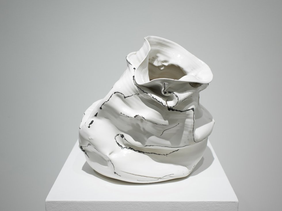 Isabel Wynn, “Monochrome Reverie 1,” 2023, ceramic, 19" x 16" x 15 1/2" (photo courtesy of Equinox Gallery)
