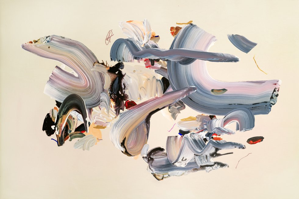 Janna Watson, “I did a little trip over my head and my mind,” mixed media on panel, unframed, 40" x 60" (courtesy of Bau-Xi Gallery)