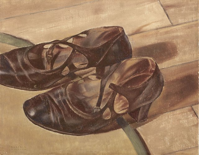 Bertram Brooker, “Shoes,” c. 1936, oil on canvas marouflaged to paperboard, 11" x 14" (McMichael Canadian Art Collection, photo by Alexandra Cousins)