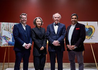 From left: Anthony Kiendl, CEO &amp; Executive Director; Jessica Yan Macintosh and George Macintosh; and Sirish Rao, Senior Director of Public Engagement &amp; Learning at the Vancouver Art Gallery (photo by Sheng Ho)