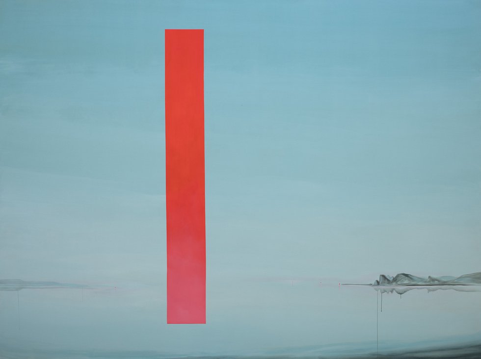 Wanda Koop, “Black Sea Portal – Luminous Red,” 2023, 119.5" x 159"  (courtesy of the artist and Night Gallery, photo by William Eakin)