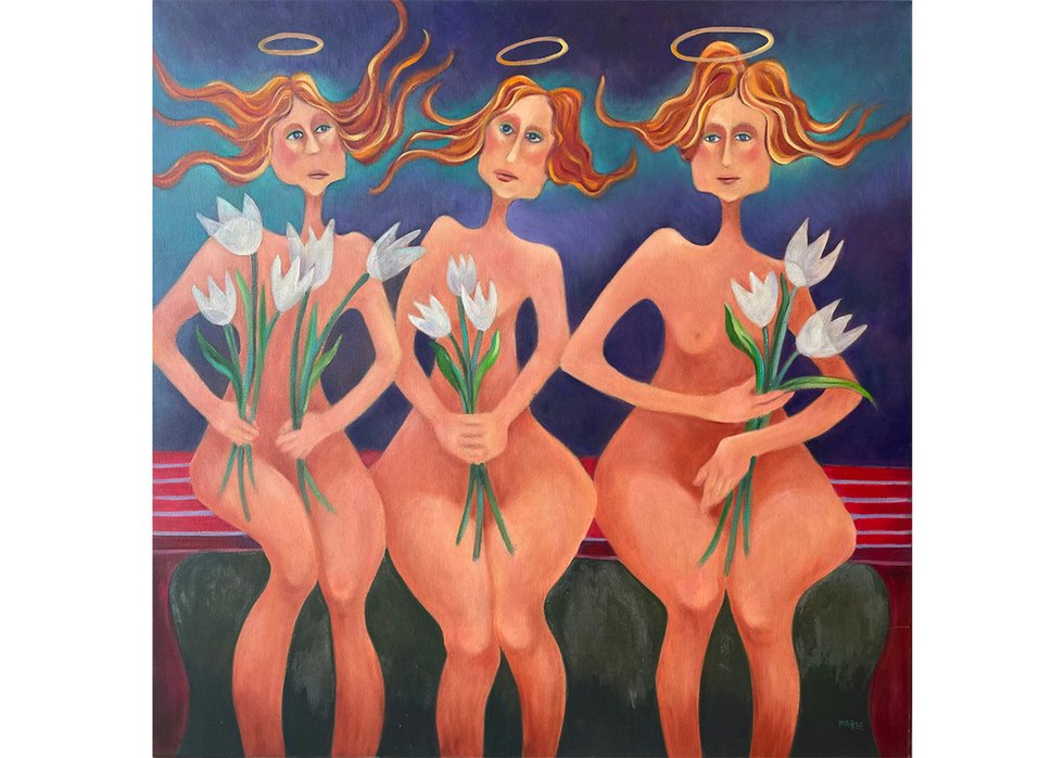 Audrey Mabee, “Sharing Secrets,” oil on canvas, 40" x 40" (courtesy of Gibson Fine Art)