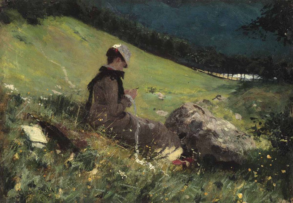DAHL, HANS (Norwegian 1849-1937) "Helen Knitting"