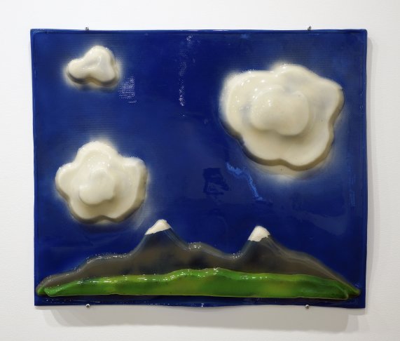 "Landscape with Two Snow-capped Mountains and Three Cumulus Clouds"