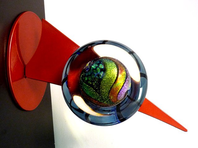 Rollin Karg- Large Glass Planet mounted on Red River Stand, 14in Tall, $350.jpg