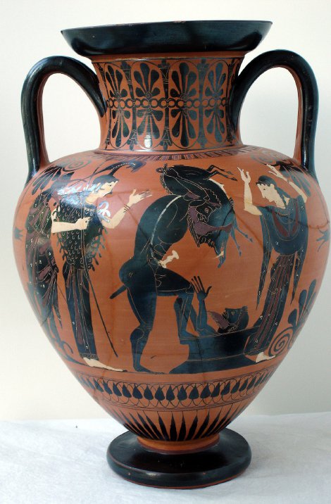 Attic black-figure neck amphora with Herakles and the Erymanthian Boar, 530-520 BC