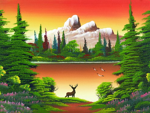 "Untitled (Mountain lake with deer)"