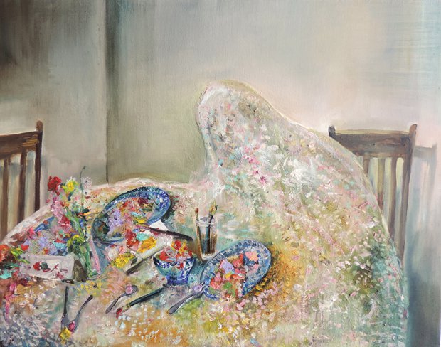 Mélanie Rocan, "Table pleine de peinture / Table Full of Paint", 2015