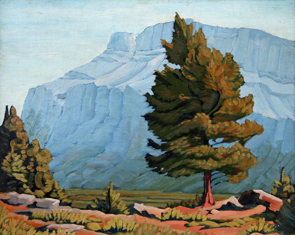 Margaret Shelton, "Windswept Fir in Mountains," oil on paperboard, 13.25” x 16.5”