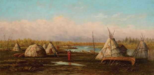 FREDERICK ARTHUR VERNER "OJIBWAY CAMP AT NORTHWEST ANGLE, LAKE OF THE WOODS" 1874