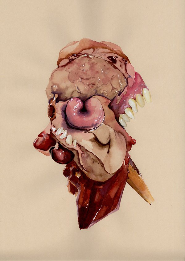 Kristina Fiedrich, "E is for Embodiment (from Open Wide: An Abecedarium for the Great Digestive System by Randy Lee Cutler)", watercolour &amp; gouache on paper, 16x20"