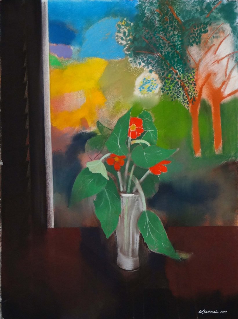 Walter Bachinski, "Vase Of FlowersIn Spring Landscape," 29X22