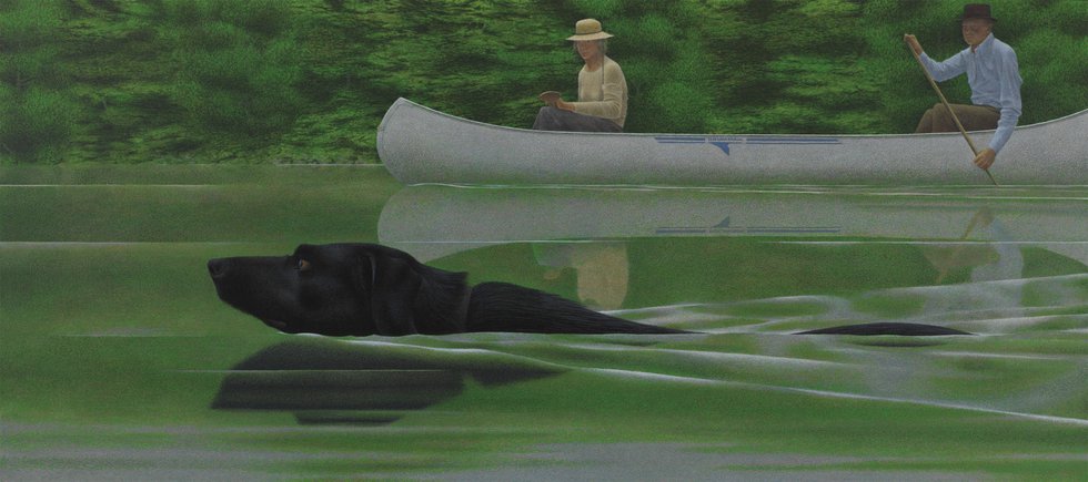 Alexander Colville, "Swimming Dog and Canoe," 1979