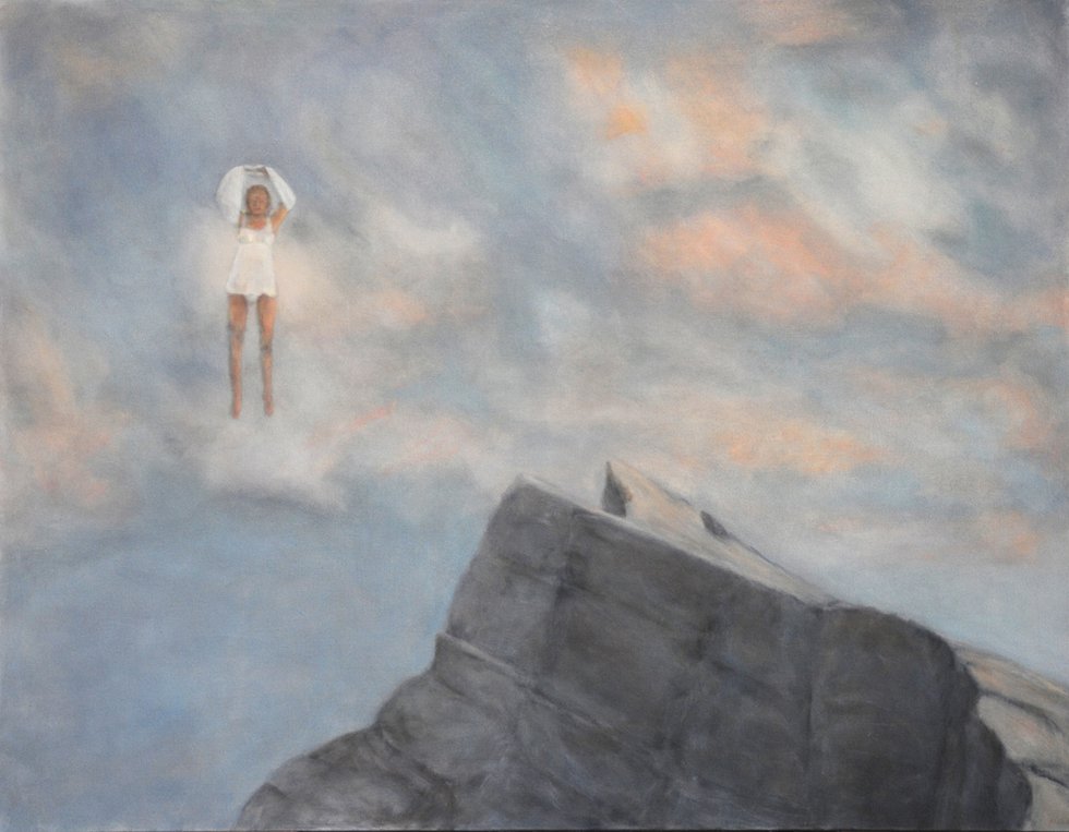 Linda Craddock, "Levitas: Woman with Sweater. Late Day Sun Over Mt. Rundle," 2016