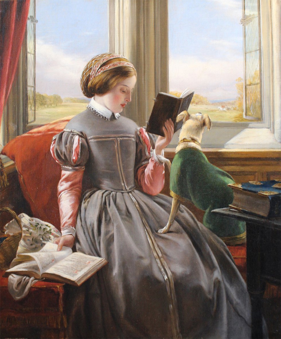 John Callcott Horsley (British 1817-1903), "At The Window, the Terrier Anxious to Join the Hunt in the Distance," nd