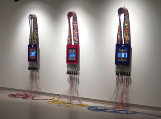 Barry Ace, “trinity suite: Bandolier for Niibwa Ndanwendaagan (My Relatives); Bandolier for Manidoo-minising (Manitoulin Island); and Bandolier for Charlie," 2015