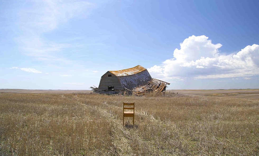 Kris Weinmann, "Taking a Seat..? Falling Barn," 2015