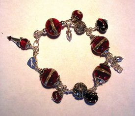 Red glass bead bracelet with freshwater pearls